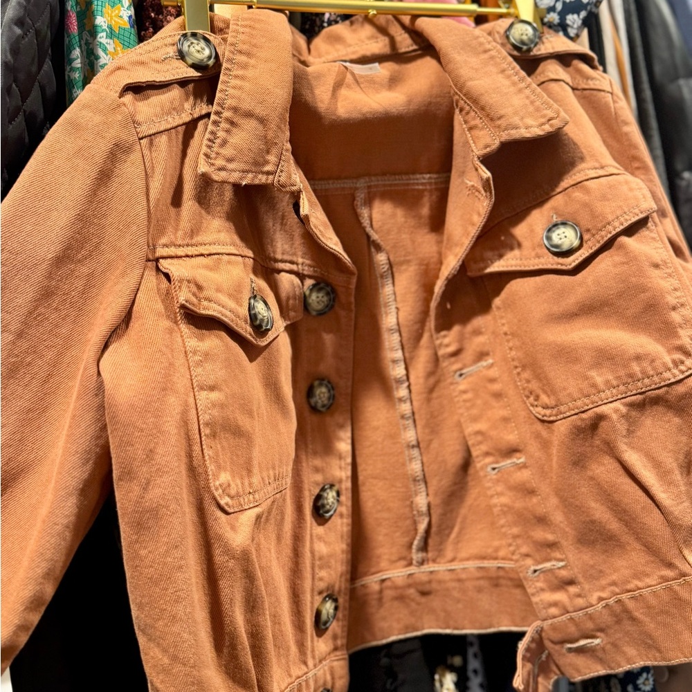 Free People Stylish Reddish Briiwn Button-Up Jacket